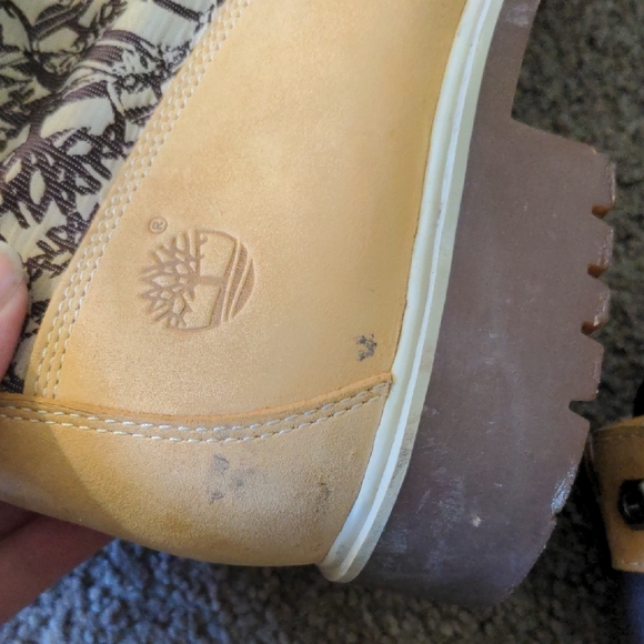Timberland Tan and Brown Combat Boots with Paisley Accent - Picture 4 of 6